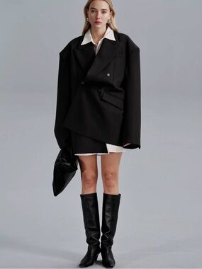 Oversized Dark Grey Double-Breasted Women's Blazer Oversized